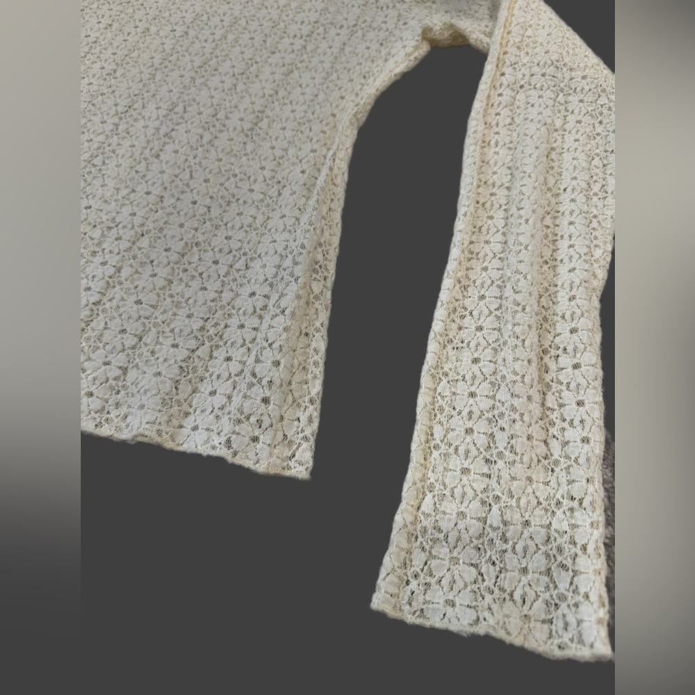 Natural Life Cream Lace Long Sleeve Top Boho Sheer Stretch Floral Size M - Picture 5 of 9